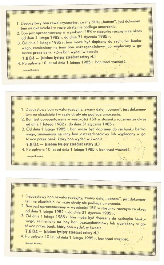 Lot: 3 x depozytowy bon rewaloryzacyjny na 5.000 złotych, 1982